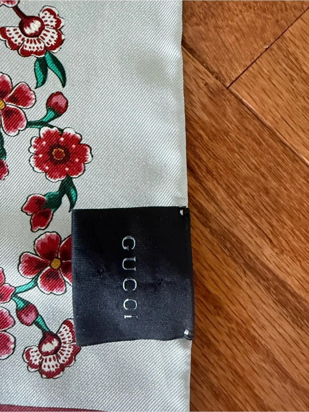 Gucci Silk Scarf with Red Floral Print on Ivory
